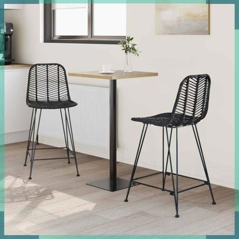 42011548 Chaise de bar 2 pcs Noir 44,5 x 54,5 x 97,5 cm Rotin et métal (1/5)