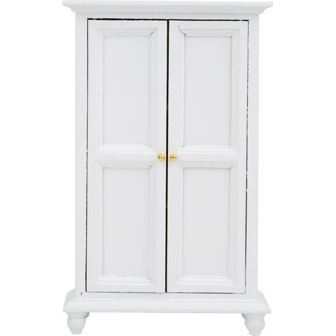 Armoire miniature pour maison de poupée, placard blanc en bois à deux portes (1/5)