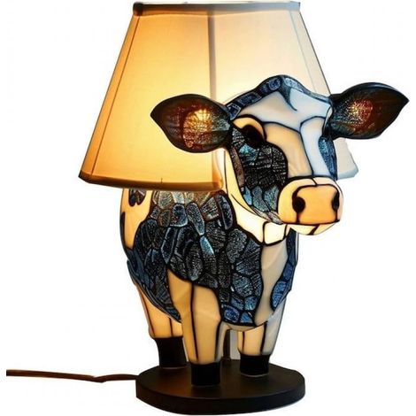 Lampe de table vache vintage, décoration artisanale, LED, 18 cm