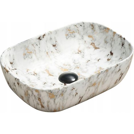 Vasque à poser rectangulaire Silla, lavabo salle de bain 45,5x32,5x13,5 cm, design moderne, installation facile, Marbre blanc