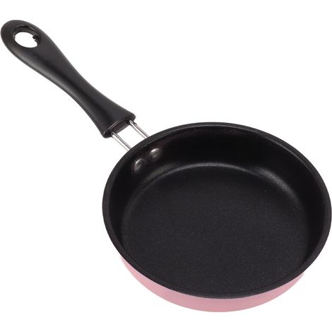 Mini poêle à frire en acier inoxydable antiadhésive, compatible induction, ronde, idéale pour le petit-déjeuner, avec long manche, 12 cm, rose. (1/5)