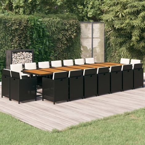19 pcs Ensemble à manger de jardin, Mobilier à dîner, Table et Chaises à Manger coussins Noir Résine tressée MKPO80478 (1/5)