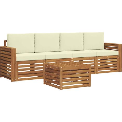 Outdoor Sofa Set 5 pcs Natural and Cream Solid Acacia Wood vidaXL (1/5)
