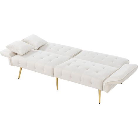 Clic-Clac 2 Plazas en Terciopelo con Respaldo Ajustable, Patas de Metal Dorado y Brazos Multi-Posiciones, Blanco Antiguo (1/5)