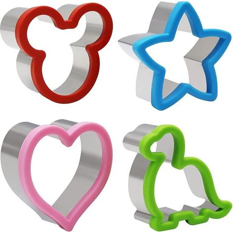 CCYKXA Cookie Cutters 4 Pieces Stainless Steel Sandwich Cutters Mickey Mouse Dinosaur Star Heart for Bread Cake Fruit Biscuits Sandwich