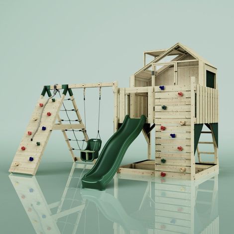 PolarPlay Kids Climbing Tower & Garden Playhouse with Swing and Slide - Climb & Swing Thora Green (1/5)