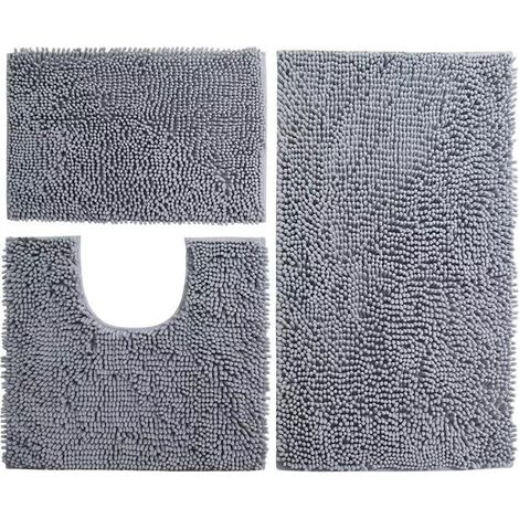 Set aus 3 dicken, weichen, saugfähigen und rutschfesten Chenille-Badematten. (1/4)