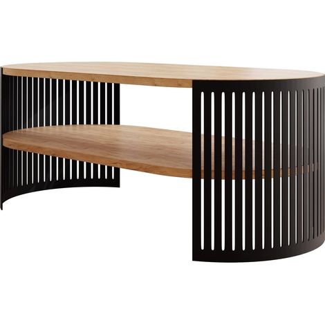 Mesa de centro Civer III, Negro + Roble dorado artesanal, 40x50x100cm, Diámetro: 0, Aglomerado laminado, Ovalada
