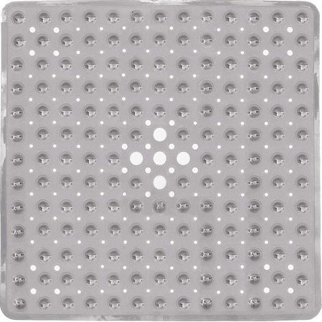 Tapis de douche carré 53 x 53 cm, antidérapant, anti-moisissure, avec ventouse, absorbant, sans BPA, antibactérien, lavable en machine, avec trous de drainage - Gris (1/5)