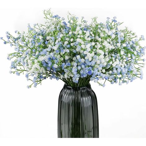 10 Pack Artificial Baby's Breath Flowers with Long Stem, Mixed Fake Gypsophila Leaves for Home, Office, Indoor and Outdoor Wedding Decoration (White+Blue) (1/5)