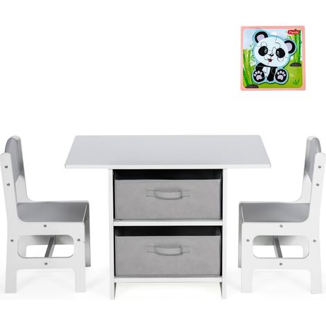 Set di tavolo e 2 sedie bambini, Set di scrivania da 3 pezzi con ceste portaoggetti rimovibili per stanza giochi grigio (1/3)