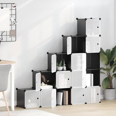 vidaXL Estantería de cubos con 15 compartimentos y puertas PP negro (1/5)