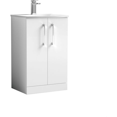 Balterley Contemporary Bathroom 2-Door Floor-Standing Curved Basin Vanity Unit, Gloss White, 500mm (1/4)