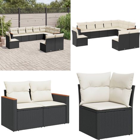 Salon de jardin 10 pcs avec coussins noir résine tressée - Salon De Jardin - Mobilier Extérieur - Salon D'extérieur - Set De Salon - Résine Tressée - Home & Living (1/5)