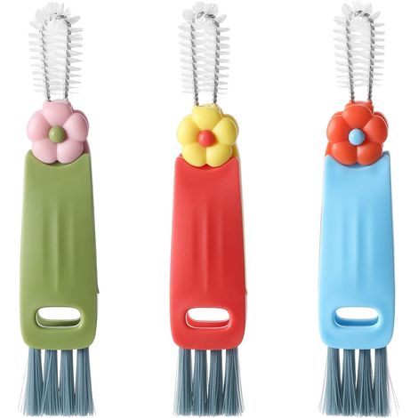 Cepillo de limpieza 3 en 1 con tapa para vasos, juego de 3 cepillos de limpieza para las esquinas de botellas de agua, cepillo de limpieza multifuncional con tapa para vasos, cepillos de limpieza para (1/5)
