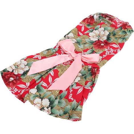 Robe d'été mignonne pour chienne, jupe sans manches en polyester avec nœud dans le dos, vert et rouge, taille XS (XZD300). (1/5)