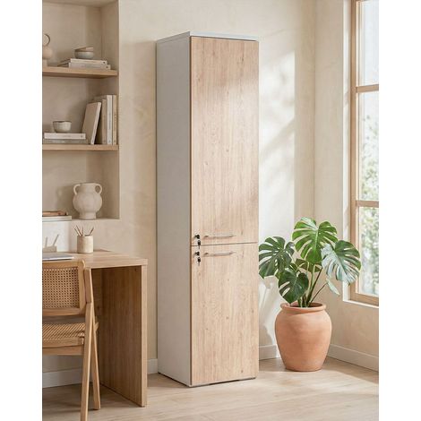 Armadio ufficio Dallas - Mobile archivio 2 ante con serratura - 4 mensole incluse - L. 45 x H. 199 x P. 42,5 cm – Bianco, virginia (1/3)
