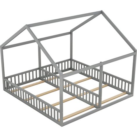 Letto per bambini cabina doppio 90 x 200 cm grigio in pino e MDF HOMVRA (1/5)