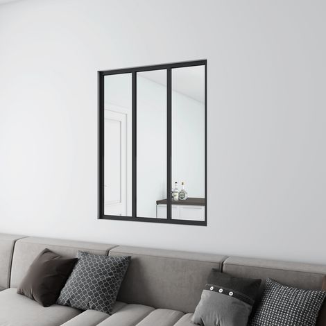 Tramezzo Interno Vetrata 93x108 cm 3 pannelli in Vetro Temperato Trasparente da 4 mm Profili Finitura Nero Opaco (1/4)