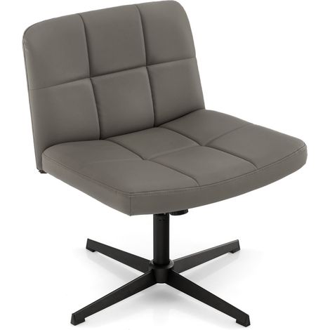 COSTWAY PU Leather Upholstered Cross Legged Chair Modern Criss Cross Chair-Grey (1/5)