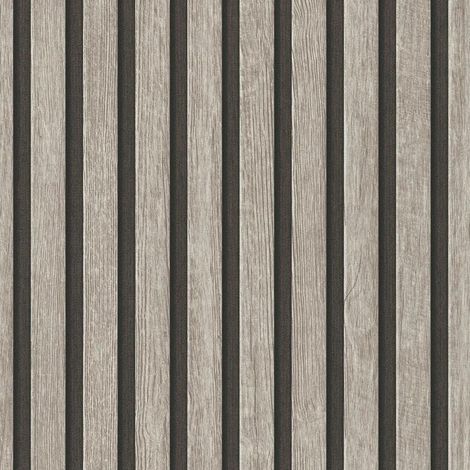 AS Creation Wood Slats Grey Black Wallpaper Modern Textured Paste The Wall Vinyl