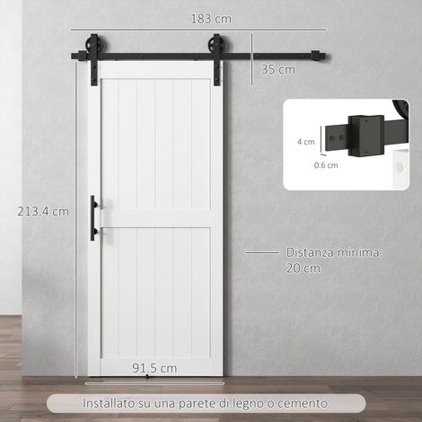 Porte coulissante de style campagnard (avec rails et poignées), en bois et acier, 183 x 0,6 x 4 cm, noir et blanc. (1/5)