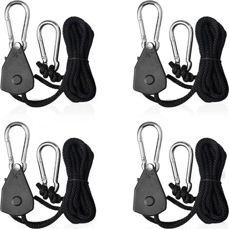Cordes à cliquet réglables 2,4m – Lot de 4 – Charge max 34kg par cliquet – Crochets acier inoxydable pour intérieur et extérieur (1/5)