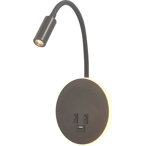 Nouvelle applique murale LED de lecture avec prise, noire, lampe de chevet moderne, idéale pour les chambres et les hôtels. (1/5)