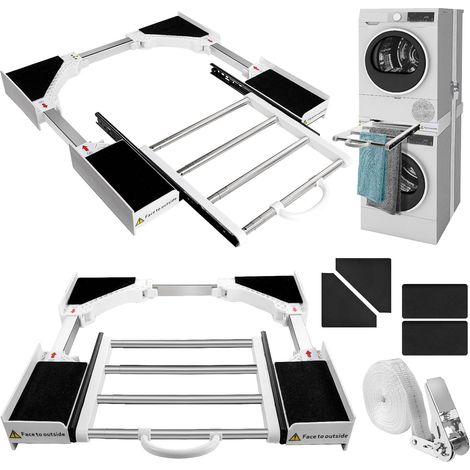 Kit di impilamento per lavatrice e asciugatrice - Telaio intermedio universale con ripiano scorrevole e corda a cricchetto - Accessori per lavatrice/asciugatrice - Regolabile 46-72 cm (1/5)