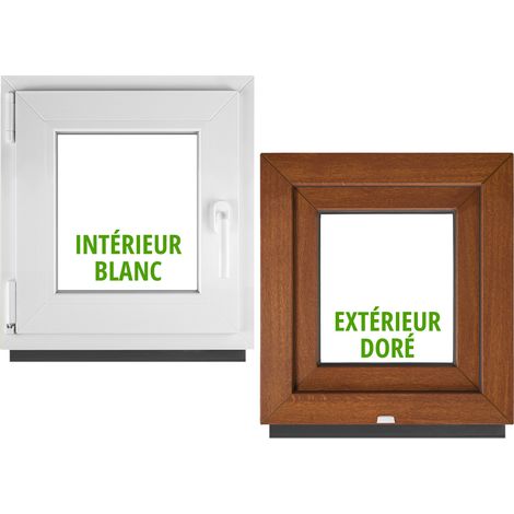 Fenêtre PVC BauPlaza 105 x 105 cm (Largeur x Hauteur) Oscillo-Battante Ouverture Gauche – Chêne Doré Extérieur / Blanc Intérieur – Double Vitrage (1/5)