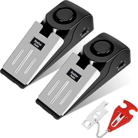 2 Pcs Butée de Porte avec Alarme 2 Pcs Serrure de Porte Portable, 120 dB Cale Porte Alarme, Serrure Portable Verrou, 3 Sensibilités Butée de Portes, Arrêts Caoutchouc Antidérapant avec Alarme (1/5)