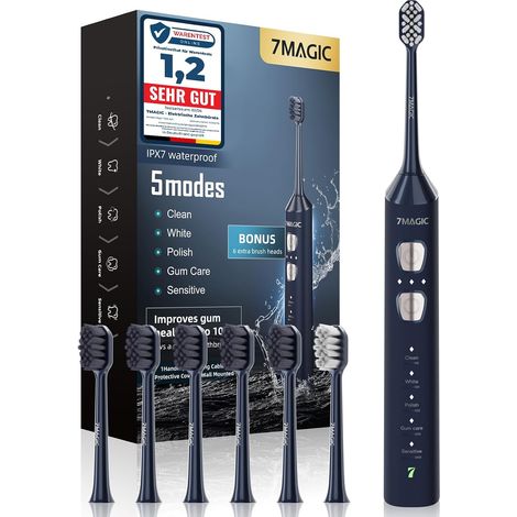Brosse à dents électrique sonique, 180 jours d'autonomie, Bleu Technologie sonique, fonctionnement silencieux, 3 intensités, 5 modes de brossage, 40000 VPM, IPX7, minuteur, recharge USB-C (1/5)