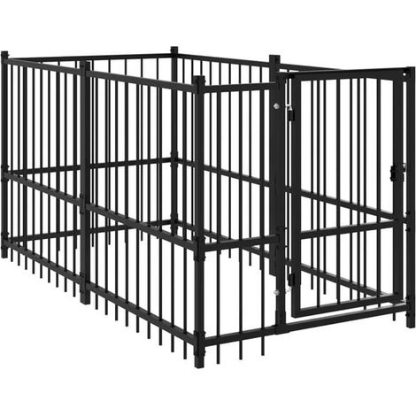 Cage pour chien, noire, 193,5 x 97 x 100 cm, acier.