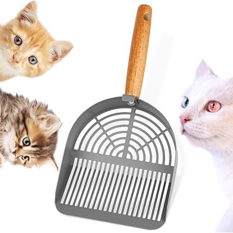 Pelle à litière en métal, pelle à litière en acier inoxydable, pelle à litière avec manche en bois pour le nettoyage des animaux domestiques (chiens, chats)
