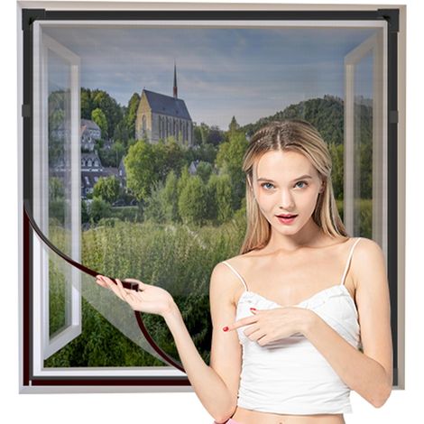 Moustiquaire magnétique réglable fenêtre max 90 x140 cm( Cadre Gris en Maille Noire) (1/5)