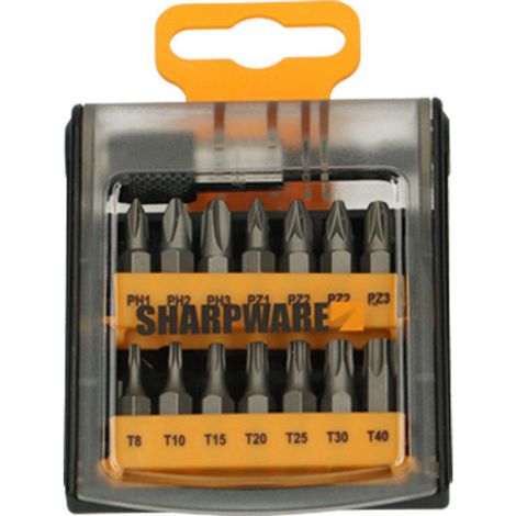 Assortiment de 14 Embout Phillips Pozi TX + 1 Porte Embout-1 pièce