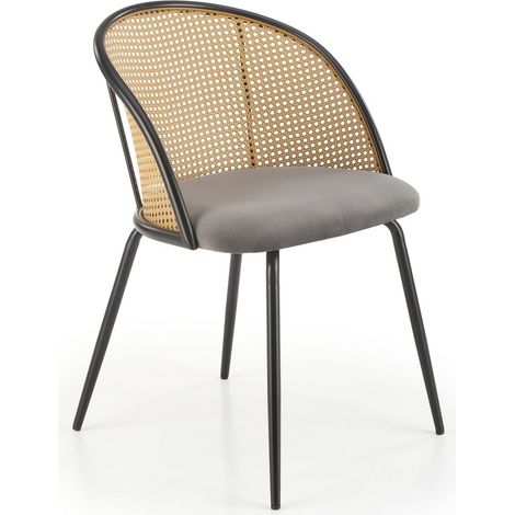 Chaise avec dossier cannage et assise grise Carmel (1/5)