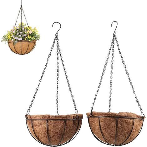 Paniers suspendus pour plantes – Lot de 2, en métal et fibre de coco, diamètre 30 cm, idéaux intérieur/extérieur (1/5)