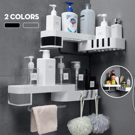 Drehbares Badezimmer-/Küchenregal, Dusch-/Eckregal, Aufbewahrungshalter, Organizer, Neu (Grauweiß)
