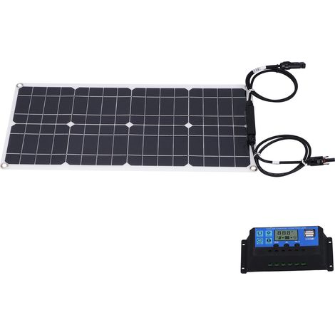 Panneau solaire monocristallin 25 W avec régulateur de charge solaire 30 A, panneau photovoltaïque haute efficacité pour camping-car (1/5)