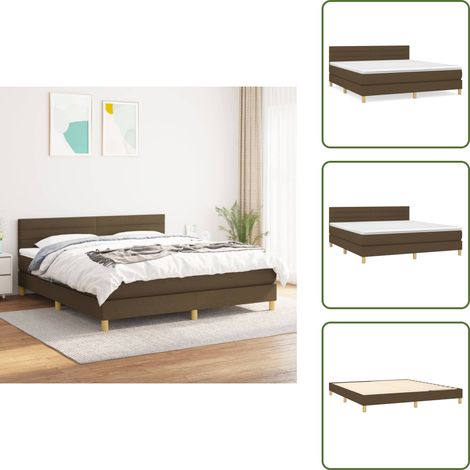 Sommier à lattes de lit avec matelas Marron foncé 180x200 cm - Lit Double - Lit Tapissier - Literie - Matelas À Ressorts Ensachés - Tête De Lit Ajustable (1/5)