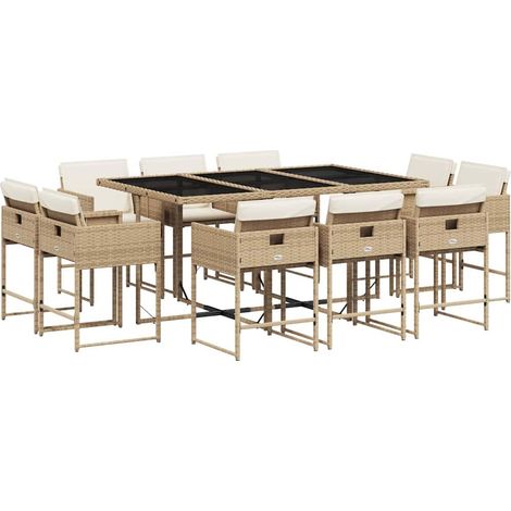 Maison Exclusive - 11-tlg. Garten-Essgruppe mit Kissen Beige Poly (1/5)