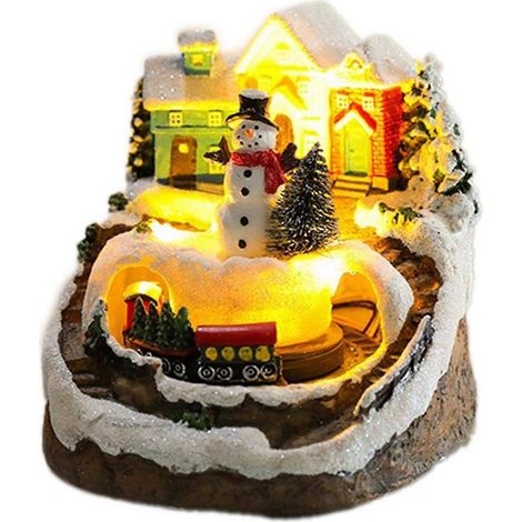 Ensemble de maison de village de Noël avec figurine de bonhomme de neige - Décoration de Noël pour une maison festive et un décor de paysage hivernal féerique (1/4)