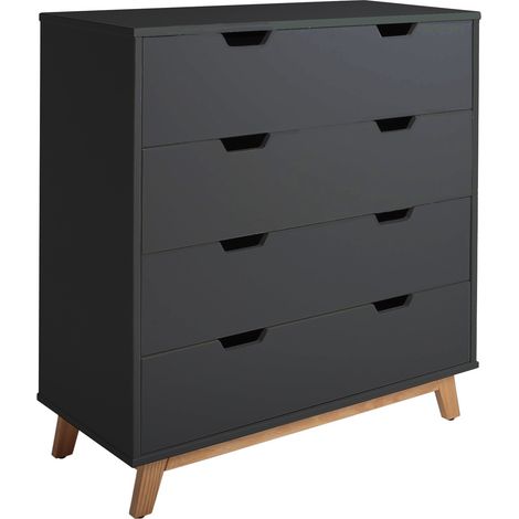 Vs Venta-Stock – Commode enfant 4 tiroirs en MDF laqué mat – Pieds en bois massif – Dimensions 80x35x89 cm – Tiroirs avec guides métalliques (1/5)