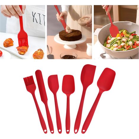 Srvillg Lot de 6 spatules en silicone alimentaire, spatules en caoutchouc résistantes à la chaleur, ustensiles de cuisine antiadhésifs pour la cuisson, la pâtisserie et le mélange (1/5)