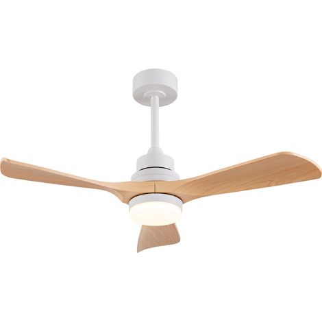 Ventilatore da soffitto con luce 107cm, telecomando, motore DC silenzioso, LED dimmerabile, ABS, stile rustico moderno, bianco e legno naturale (1/5)