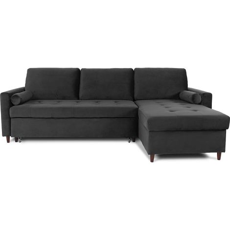Canapé d'angle convertible réversible Claudio en velours noir