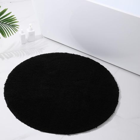 Tapis de salle de bain doux à poils longs, rond, 90 cm, noir (1/5)