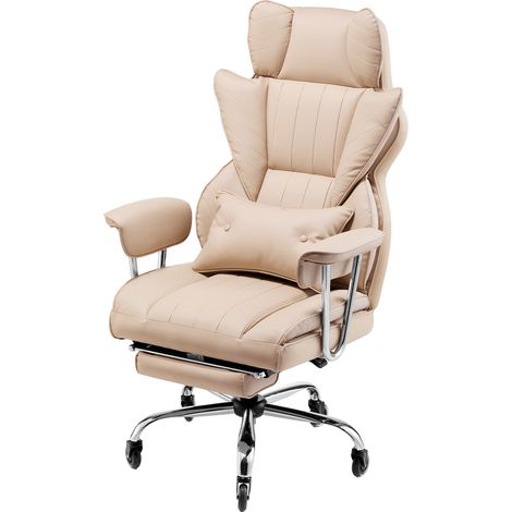 Mophorn Chefsessel, Stuhl mit hoher Rückenlehne, Fußstütze und abnehmbaren Armlehnen, ergonomischer Schreibtischstuhl mit hochelastischem Schaumstoffkissen, Drehstuhl aus PU-Leder, braun