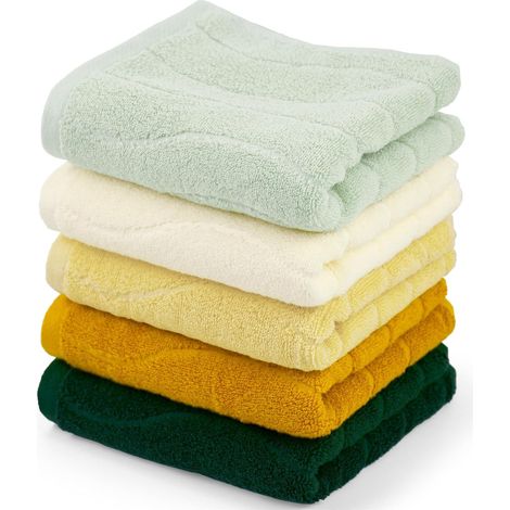 Lot de 5 essuie-mains pour salle de bain (rayures ondulées), super douces et absorbantes pour sécher les mains, le visage, serviettes multicolores